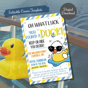 You found a Duck Cruising Ducks Tag Editable template, Cruise Ship Rubber Duck Game Printable Tag Duck,Instant Download,#cruisingducks Canva