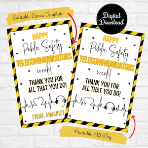 Public Safety Telecommunicators Week Thank You Gift Tags, 911 Dispatchers Week gift tags, bewerkbare afdrukbare, bedankt voor alles wat je doet,