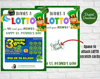 Thanks a Lotto for you and your referrals,Realtor St Patrick's Day Lotto scratch card holder,real estate, Business,Notary marketing, Pop by