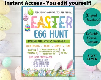 Editable Easter Egg Hunt Flyer Template, Printable Easter Egg Hunt invitation for PTO,Church Community fundraiser,Easter Fundraiser
