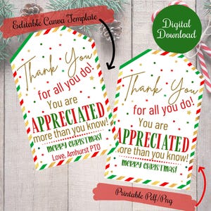Weihnachtsanerkennungs-Geschenkanhänger, danke für alles, was Sie Leckerstichanhänger, Lehrer, Freunde, Familie, Schule, Kollegen, PTO, Weihnachtsbehandelnkennzeichnungen behandeln