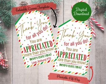 Christmas Appreciation Gift Tags,Thank you for all you do treat tags ,teacher, friends, family, school, co-workers, PTO,Christmas treat tags
