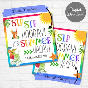 Sip Sip Hooray, suas etiquetas para presentes de férias de verão, agradecimento ao professor, etiquetas para presentes de agradecimento de final de semestre, etiquetas para presentes de vinho, bebidas, etiquetas PTO,