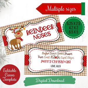 Rendierneuzen behandelen tastoppers, bewerkbare kerstvouwlabels voor klas, studenten, school, rendierennamen, aftakas, digitale download
