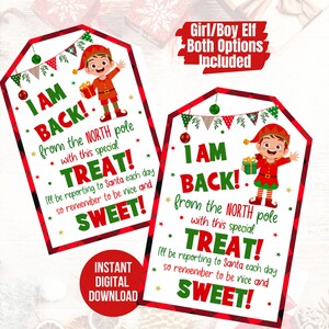 Etiquetas de regalo de Elfo que regresa, tradición de elfo navideño, Elfo que regresa con regalos, Etiquetas de regalo de Elfo, Elfo que regresa del Polo Norte, Elfo que regresa, Etiqueta de regalo de Elfo