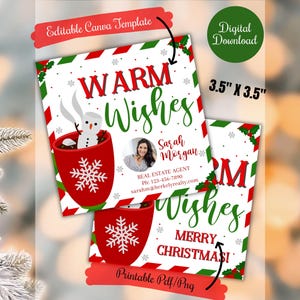 Realtor Hot Chocolate gift tag for clients, Warm Wishes Realtor Christmas Pop By Tag, real estate marketing tags, Client Hot Chocolate gift