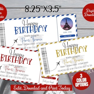 Modèle de carte d'embarquement d'anniversaire modifiable Cadeau, Anniversaire, Cadeau de billet d'avion, Voyage surprise, vacances, billet d'embarquement cadeau de vacances, Canva