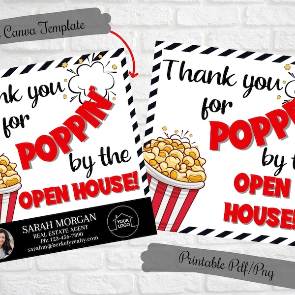 Thank you for poppin by the open house realtor tags, Realtor Popcorn Pop By Tags, Instant Download Digital Printable, Open House tags