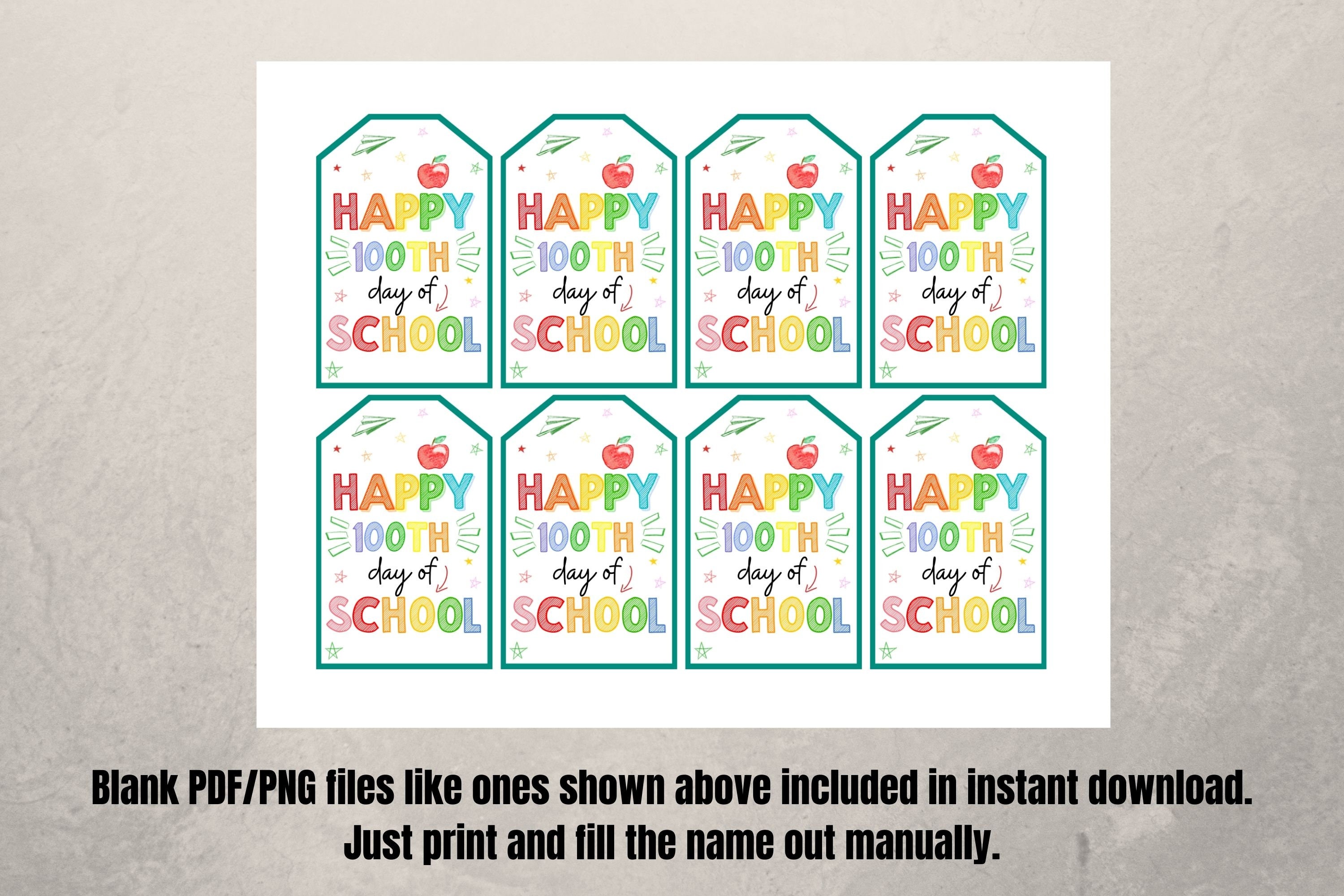 Happy 100th Day of School Gift Tags for Students, Teachers, 100 Days of ...
