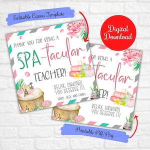 Merci d'être un enseignant spa-taculaire, étiquettes-cadeaux, enseignante infirmière, appréciation des bénévoles, appréciation des enseignants sur le thème du spa, kit de spa, étiquettes de prise de force,