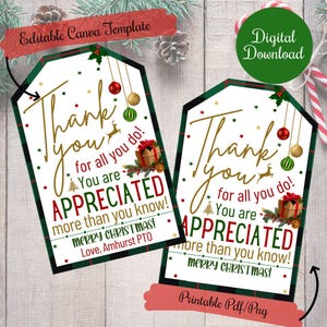 Etiquetas editables de agradecimiento por todo lo que haces, etiquetas de regalo de Navidad, maestros, amigos, familia, escuela, compañeros de trabajo, PTO, etiquetas de regalo de Navidad