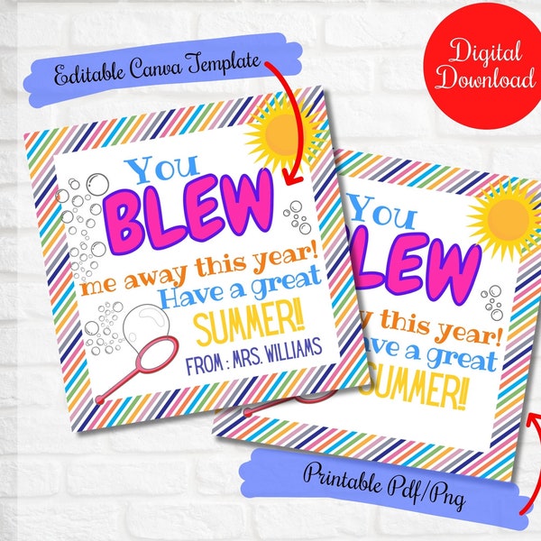 End Of term Class Bubbles Gift tags, you blew me away this year, Classmates School Bubble Wand Gift tags, end of term gift, PTO tags