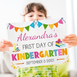 Watercolor First Day Of School Sign printable, Cute, Simple Editable Canva Template, Kindergarten First Day Last Day Sign, Digital Download.