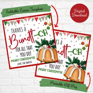 Danke ein Bundt-ch für alles, was du tust ,Weihnachtsbundt Cake Tags, Lehrer, Schule, Nachbar, Freunde, Familie, PTO, Weihnachtsbundt Printable