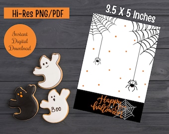 Happy Halloween Cookie Cards, Instant Download Printable, 3.5"X5" cookie card, Digital Download, Spider webs Cookie Treat Tags