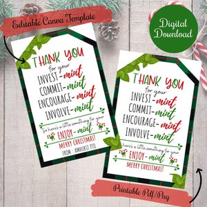 Étiquettes cadeaux professeur Noël menthe, étiquettes cadeaux modifiables professeur, étiquette de friandises de Noël menthe gomme, commitmint, Enjoymint étiquettes cadeaux PTO