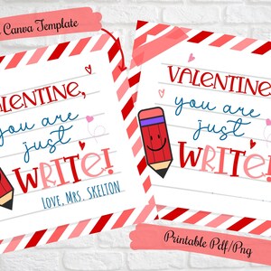 Valentine you are just Schreiben Sie druckbare Tag für Valentine Bleistift, Stift, Marker-Geschenk, bearbeitbare Klasse Schule, Freunde, Kinder-Valentinskarten