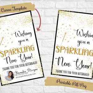 Desejando a você um ano novo brilhante, Ano Novo do corretor de imóveis pop por tag para clientes, Sparklers, Champagne, Pop By Tags, Imóveis, etiquetas de saúde doméstica