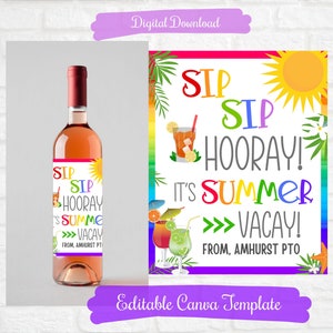 Sip Sip Hooray To są wakacje, etykiety na prezenty dla nauczycieli na koniec roku Etykiety na prezenty z podziękowaniami, Etykiety na prezenty dla dyrektora, sekretarza, etykieta PTO