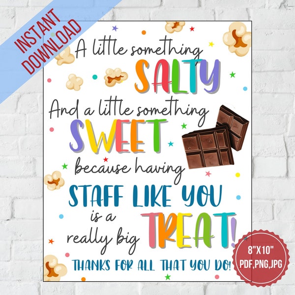 Sweet Salty Treat Appreciation Sign, Staff appreciation table sign Popcorn Chocolate Mixed Snacks | Nurse,Staff appreciation week  ,PTO