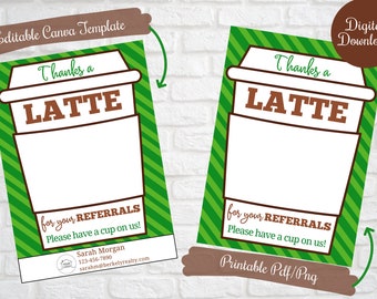 Thanks a latte for your referrals realtor tags,Business referral thank you tags, Digital Download Printable tags, Coffeeshop latte gift tag