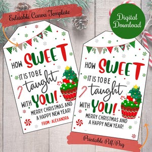 Hoe leuk is het om door jou les te krijgen, tags kerstcadeautjes, leraar, school, coach, mentor, PTO, tags kerstsnoepjes, cupcakecadeau