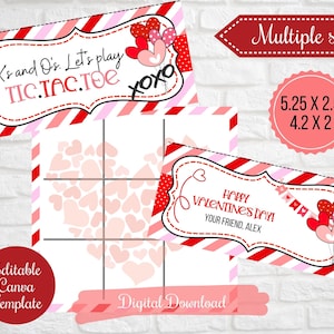 Imprimable Valentine Kisses Tic Tac Toe Treat Bag Topper et carte imprimable, XOXO Permet de jouer au tic tac toe, Classe modifiable valentines, numérique
