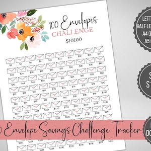 100 Envelope Savings Challenge Tracker printable, Envelope Savings Tracker to save 10000, 10k Savings goal planner insert, 52 week SAvings
