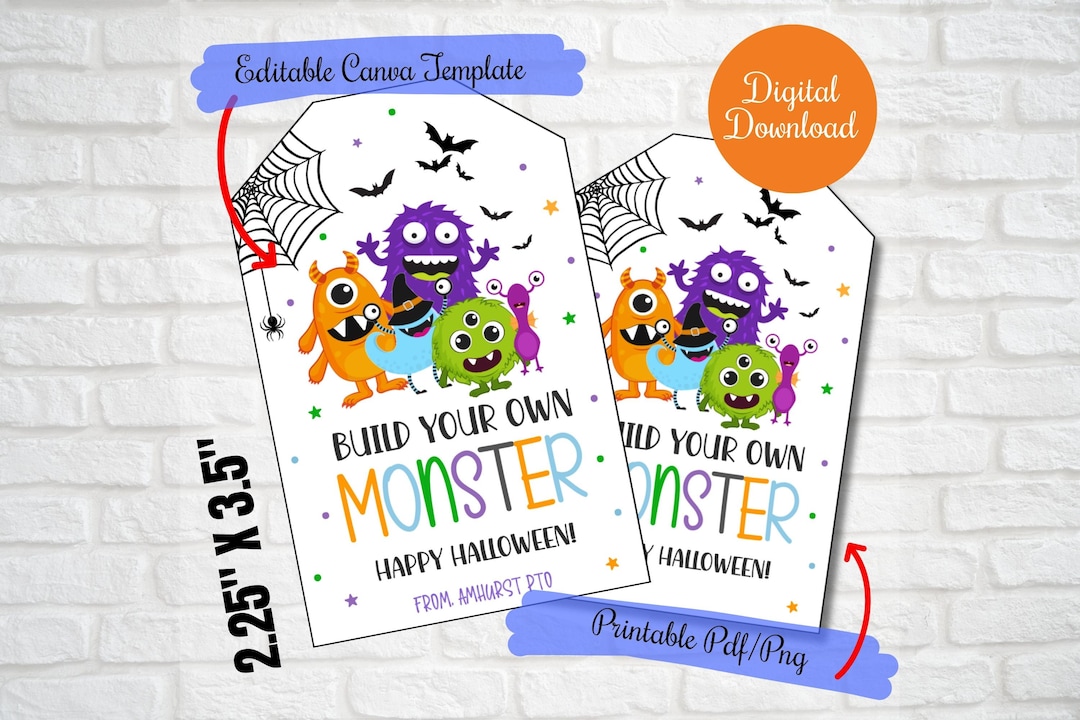 Build Your Own Monster Halloween Gift Tags,play Dough Monster Kit Tag ...