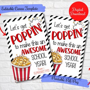Back to school PopCorn gift tags, Let's get poppin' to make this an awesome school year , First day of school teacher,editable printable