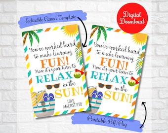 End of Year Teacher Gift Tag, Teacher Beach Towel Last Day Of School Gift, TYou've worked hard to make learning fun Summer, Teacher Gift Tag