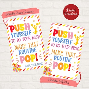 Empuje las etiquetas pop Candy Cheer, Empuje usted mismo, Rutina Pop, Etiquetas de regalo del equipo Cheer Dance, Cheer Tryout, competencia, PTO, Etiquetas de entrenador, Gimnasia