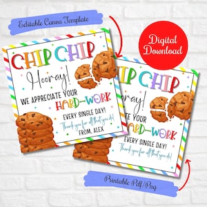 Etiquetas de presente de agradecimento a biscoitos de professores, Chip Chip Hooray, Agradecemos seu trabalho todos os dias, Semana de valorização dos funcionários, Impressão editável