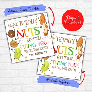 Siamo pazzi di te, etichetta regalo Nuts per la settimana di apprezzamento degli insegnanti, etichetta regalo Nuts per infermieri, personale, volontari, allenatori, etichette Trail Nuts, stampabile PTO
