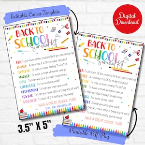 Editable Back To School Survival Kit, School Supplies Gift tag, Students Back to School Gift tag,Teacher Stationery gift tag printable label