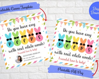 Realtor Easter Peeps gift tags for clients, Do you know any peeps with real-estate needs? , Business marketing tags, Notary Realtor Pop by
