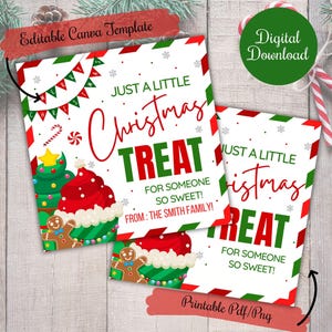 Solo un pequeño obsequio navideño para alguien dulce, galletas de jengibre, pasteles, etiquetas de regalo de dulces. Plantilla editable para maestros, compañeros de trabajo, empleados y PTO.