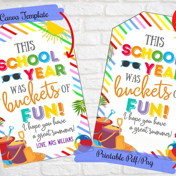 Buckets of fun Gift Tags, End of year gift tags for class, end of year gift tags for teachers, end of term tags, summer bucket gift tag,PTO