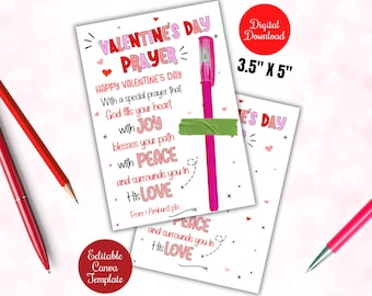 Gebedskaarten voor Valentijnsdag, bewerkbare christelijke school-valentijnskaarten, religieuze valentijnskaarten zondagsschool, niet-snoep-valentijnskaarten