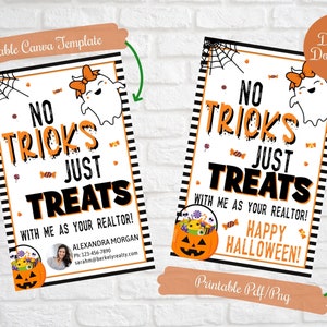 No tricks Just treats realtor tags, Realtor Halloween gift Tags, Business Marketing referral gift tags, Realtor Pop By, Real estate needs