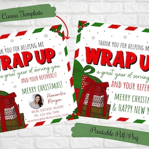 Makelaar Inpakpapier cadeaukaartje voor klanten, bedankt voor je hulp bij het afsluiten van een geweldig jaar, tags voor vastgoedmarketing, Raltor Christmas Pop by