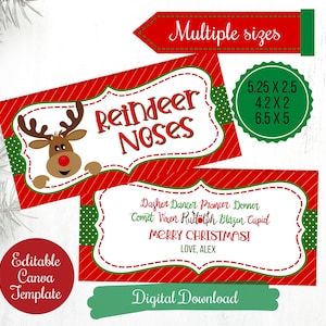 Rendierneuzen behandelen tastoppers, bewerkbare kerstvouwlabels voor klas, studenten, school, collega's, zoto, digitale download