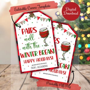 Pairs well with the winter break, Christmas gift tags, Holiday Wine bottle tags for friends,family, teachers,co-workers,Alcohol secret santa