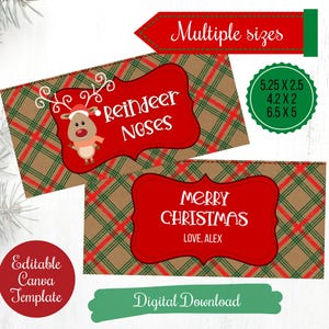 Rendierneuzen behandelen tastoppers, bewerkbare kerstvouwlabels voor klas, studenten, school, collega's, zoto, digitale download