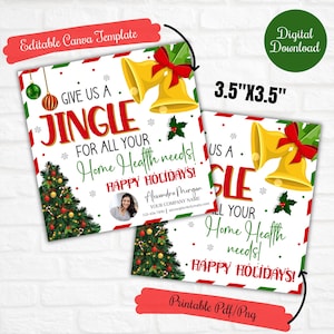Dê-nos um jingle para todas as suas necessidades de saúde em casa, etiqueta de presente para clientes, etiqueta de Natal para pequenas empresas, etiquetas de marketing para corretores de imóveis, dezembro