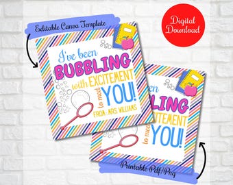 Back to school Bubbles Gift tags, I am bubbling with excitement to meet you, First Day of School  Classmates Bubble Wand Gift tags