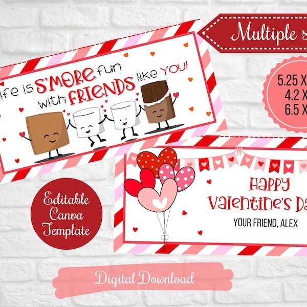 Valentine Smores treat bag toppers, Life is Smore Fun with friends like you,Editable class school valentines, PTO tags, digital printable