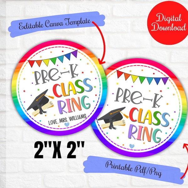 PreK, Preschool Class Ring 2024, Preschool graduation gift from teachers, Pop ring gift tag, Class ring Elementary School Printable tag