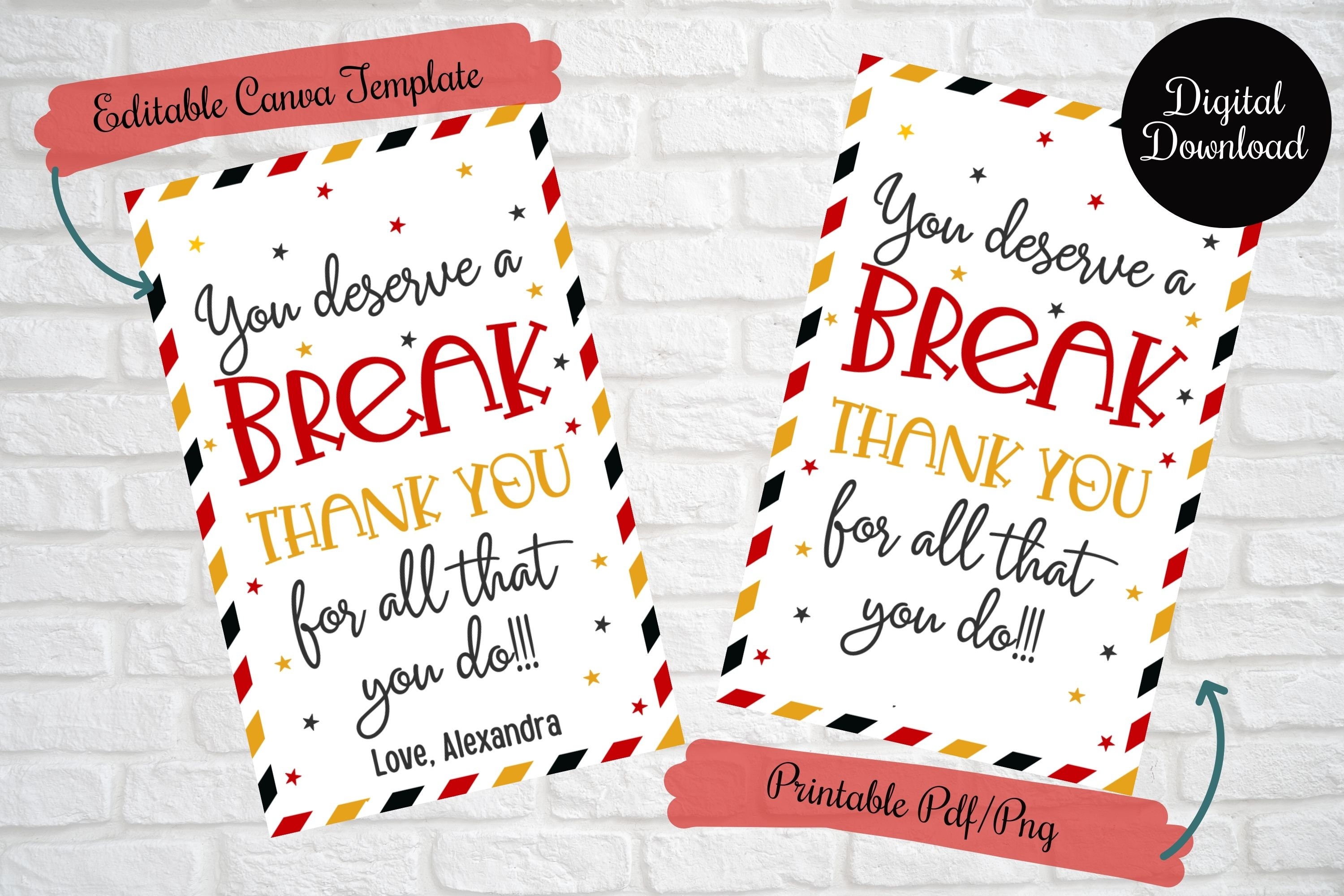 You Deserve A Break Kat Candy Gift Tag For Coworker Team Etsy