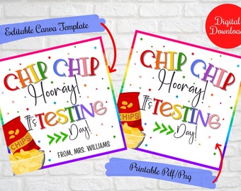 Chip Chip Hooray It's testing day Gift Tags, Standardized tests motivation gift tags, testing motivation, Student chips gift tags , PTO tags